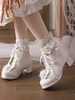 Stivali Lolita dolci in pelle PU con fiocchi punta rotonda calzature Lolita bianche