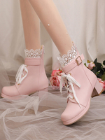 Stivali Lolita dolci rosa con punta rotonda in pelle PU Calzature Lolita