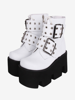 Stivali Lolita gotici Calzature Lolita bianche in pelle PU Punta tonda PU