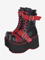 Stivali Lolita gotici Calzature Lolita bordeaux in pelle PU Punta tonda PU