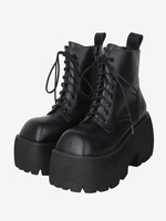 Stivali Lolita gotici Calzature Lolita in pelle PU con lacci neri e punta quadrata