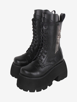 Stivali Lolita gotici Calzature Lolita in pelle PU con punta tonda in PU bianco