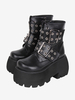 Stivali Lolita gotici Calzature Lolita in pelle PU nera con punta tonda