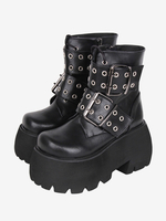 Stivali Lolita gotici Calzature Lolita in pelle PU nera con punta tonda