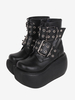 Stivali Lolita gotici Calzature Lolita in pelle PU nera con punta tonda