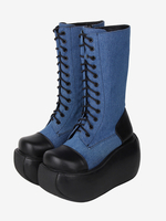 Stivali Lolita gotici Calzature Lolita nere in pelle bicolore con lacci e punta tonda