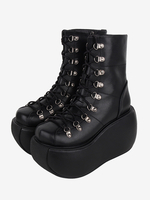 Stivali Lolita gotici Calzature Lolita nere in pelle PU metallizzata PU punta tonda