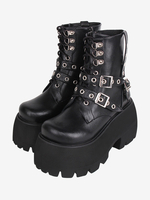 Stivali Lolita gotici Calzature Lolita nere in pelle PU Punta tonda PU