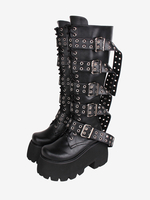Stivali Lolita gotici Calzature Lolita nere in pelle PU Punta tonda PU