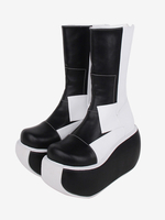 Stivali Lolita gotici Calzature Lolita nere patchwork in pelle PU punta rotonda