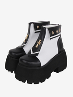 Stivali Lolita gotici Occhielli metallici in pelle PU Punta quadrata Calzature Lolita nere