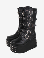 Stivali Lolita gotici Occhielli metallici in pelle PU Punta rotonda Calzature Lolita nere