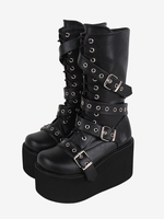 Stivali Lolita gotici Occhielli metallici in pelle PU Punta rotonda Calzature Lolita nere