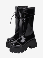 Stivali Lolita gotici Occhielli neri Punta tonda metallizzata Calzature Lolita in pelle PU