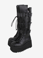 Stivali Lolita gotici Occhielli neri Punta tonda metallizzata Calzature Lolita in pelle PU