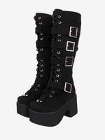 Stivali Lolita gotici Pelle PU Punta tonda Calzature Lolita nere