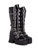 Stivali Lolita in pelle PU Punta tonda Calzature Lolita nere