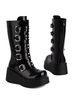 Stivali Lolita Punta tonda Cerniera in pelle PU Scarpe Lolita nere