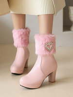 Stivali Lolita Tacco alto Pelliccia sintetica Decorazioni a cuore Punta tonda Calzature Lolita