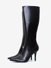 Stivali neri al ginocchio da donna con punta a punta e cerniera e tacco alto