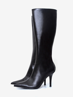 Stivali neri al ginocchio da donna con punta a punta e cerniera e tacco alto