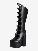 Stivali neri alti fino al ginocchio con plateau punta tonda fibbia e tacco spesso taglie forti