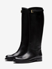 Stivali neri alti fino al ginocchio con punta rotonda piatta e fibbia per equitazione da donna