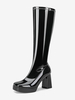 Stivali neri alti fino al ginocchio con tacco spesso e punta quadrata stivali elastici Gogo