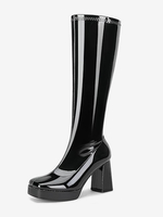 Stivali neri alti fino al ginocchio con tacco spesso e punta quadrata stivali elastici Gogo
