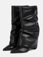 Stivali neri alti fino al ginocchio da donna con punta a punta pieghevoli e tacco alto