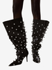 Stivali neri alti fino al ginocchio da uomo con punta a punta perline tacco alto e polpaccio largo