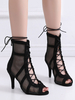 Stivali neri da donna Stivali estivi con punta aperta e tacco a spillo con cerniera
