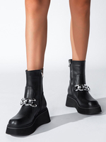 Stivali neri da donna Stivali flatform in pelle PU con punta tonda e tacco grosso