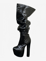 Stivali neri sexy da donna con plateau punta tonda tacco alto stivali sopra il ginocchio