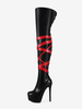 Stivali neri sexy unisex con plateau punta aperta tacco alto stivali sopra il ginocchio