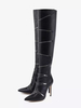 Stivali neri sopra il ginocchio punta affilata dettaglio cerniera tacco alto stivali alti fino alla coscia