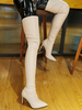 Stivali sexy con tacco alto Plus Size Punta a punta Slip-On Tacco a spillo Stivali alti sopra il ginocchio avorio