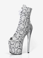 Stivali sexy con tacco alto punta aperta allacciati stampa serpente tacco a spillo stivali alti fino alla coscia stivali sopra il ginocchio