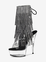 Stivali sexy con tacco alto punta aperta lacci strass tacco a spillo da pole dance stivali neri alti fino alla coscia stivali sopra il ginocchio