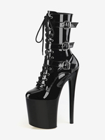 Stivali sexy con tacco alto punta tonda allacciati tacco a spillo da pole dance stivali neri alti fino alla coscia stivali sopra il ginocchio