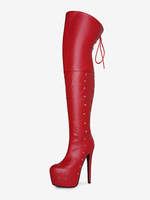 Stivali sexy da donna con plateau punta aperta tacco alto e perline stivali sopra il ginocchio