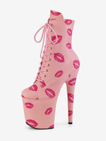 Stivali sexy da donna con punta tonda allacciati con tacco a spillo da pole dance rosa alti fino alla coscia sopra il ginocchio