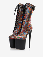 Stivali sexy da donna Peep Toe Lace Up Polka Dot Tacco a spillo Rave Club Stivali alti alla coscia neri Stivali sopra il ginocchio