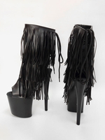 Stivali sexy da donna Peep Toe Stringate Catene Strisce Tacco a spillo Stivali alti alla coscia Rave Club Stivali sopra il ginocchio Nero