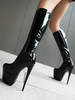 Stivali sexy da donna Stivali alti al ginocchio con plateau nero punta tonda e tacco a spillo