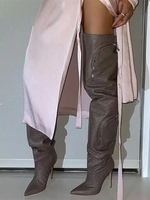 Stivali sexy sopra il ginocchio da donna con punta a punta e tasche stivali alti fino alla coscia
