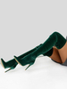 Stivali sexy sopra il ginocchio in velluto verde con punta affilata e tacco alto fino alla coscia