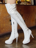 Stivali sopra al ginocchio neri biancl pizzo chic & moderni stivali tacco a fino con pizzo zip con Tubo di 54-56cm