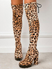 Stivali sopra il ginocchio con plateau e tacco grosso con stampa leopardata da donna