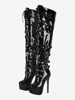 Stivali sopra il ginocchio con plateau sexy Stivali alti alla coscia con tacco a spillo e dettagli con fibbia